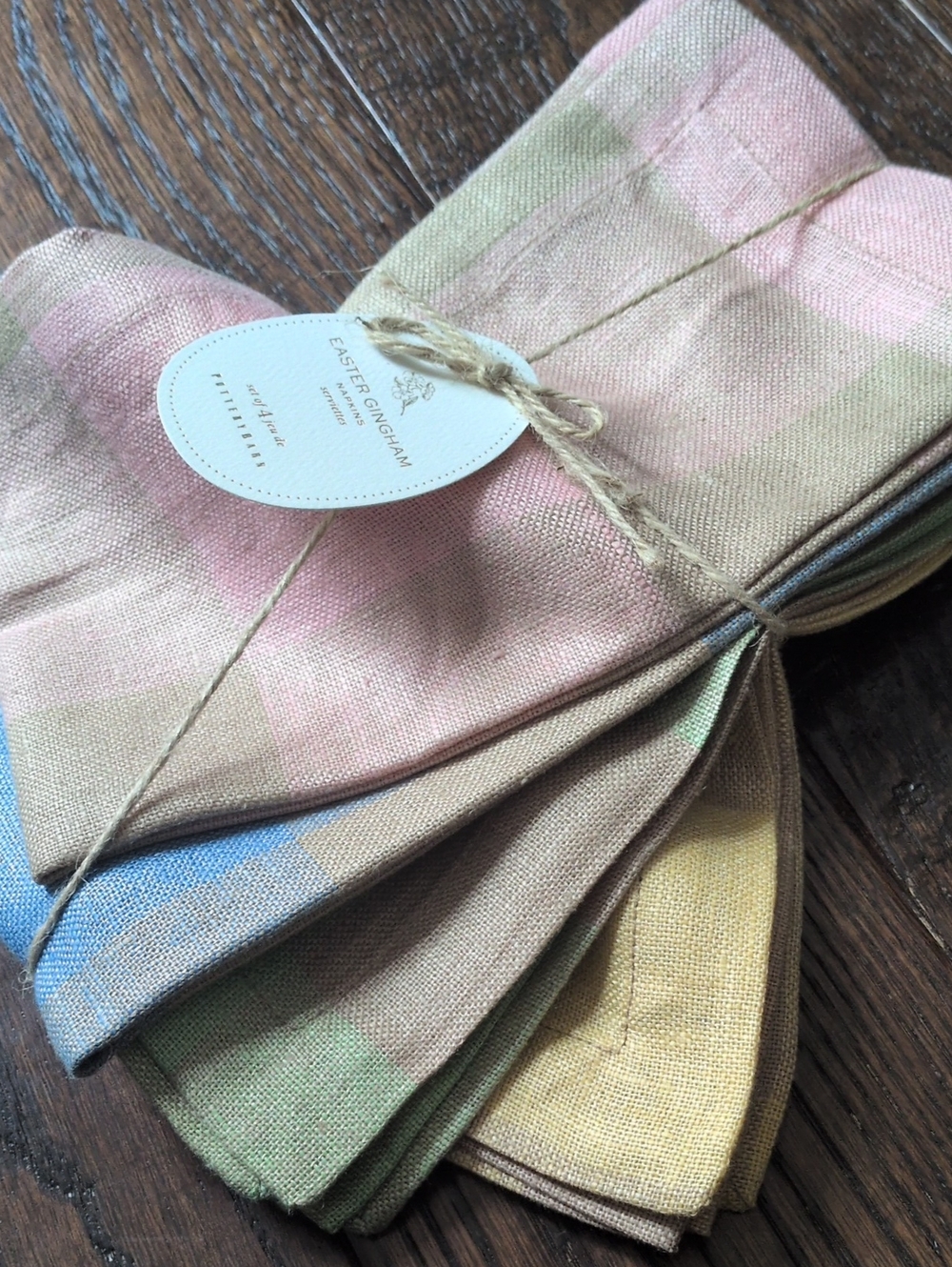 POTTERY BARN I NWT 4 Pastel Pink, Green, Yellow, & Blue Gingham Easter Napkins
